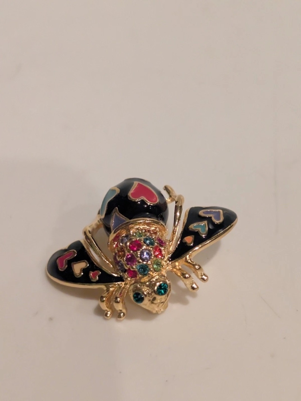 Vintage Joan Rivers Colorful Heart, Beautiful Bee Brooch Pin
